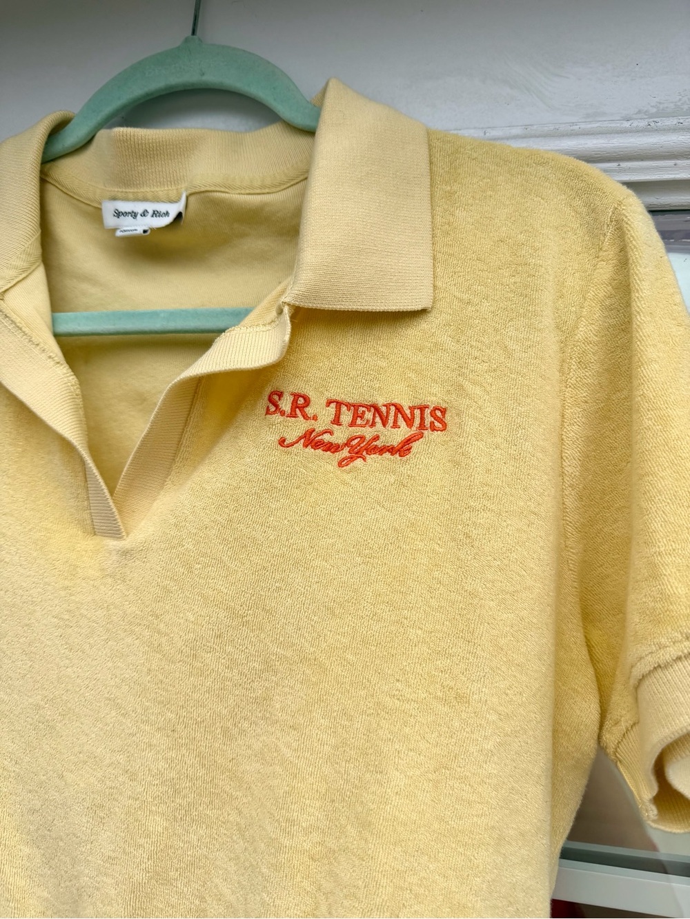 Sporty & Rich Butter Yellow Terry Polo with Red Embroidery